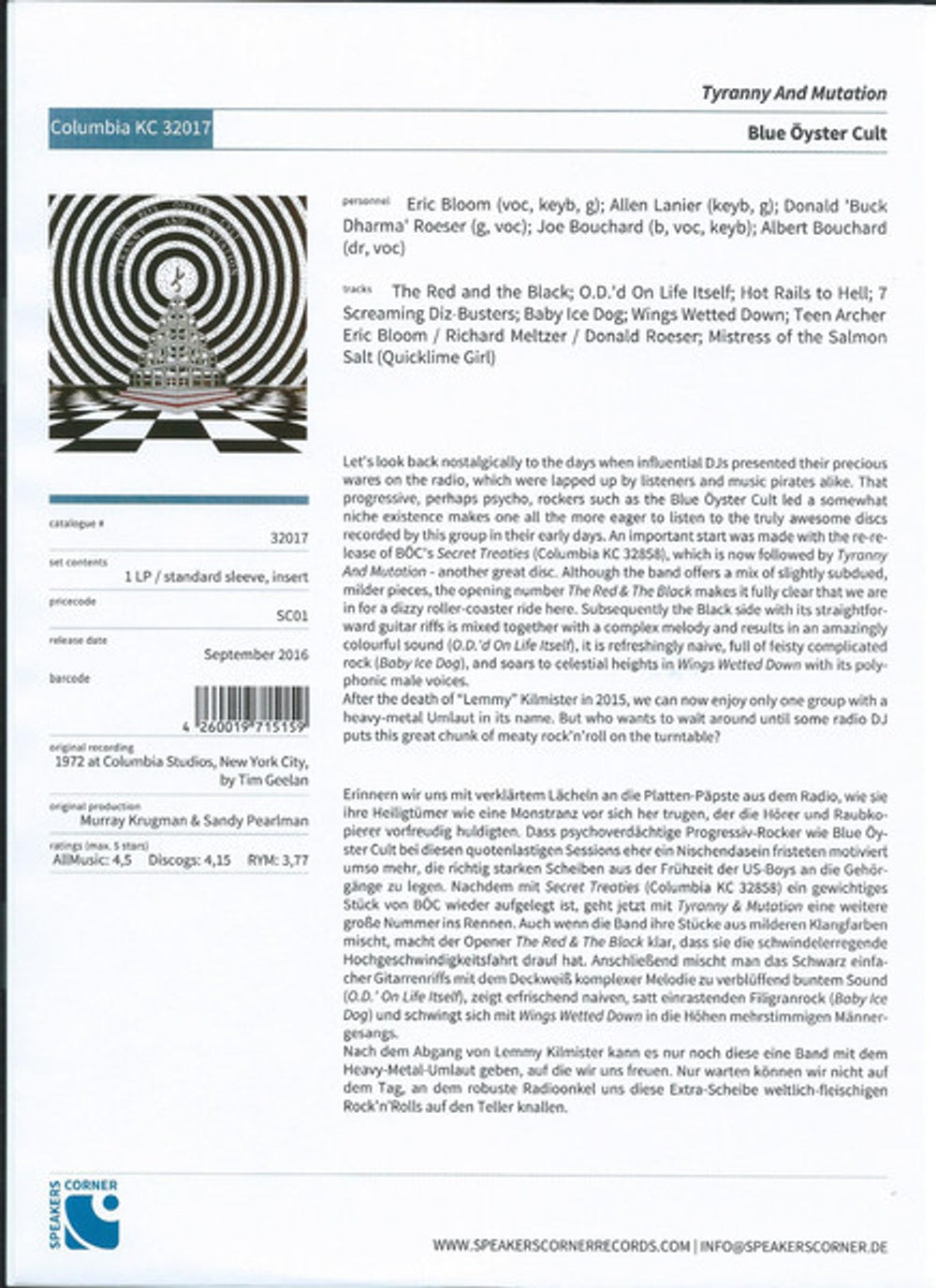 Blue Oyster Cult – Tyranny & Mutation (LP Vinyl)