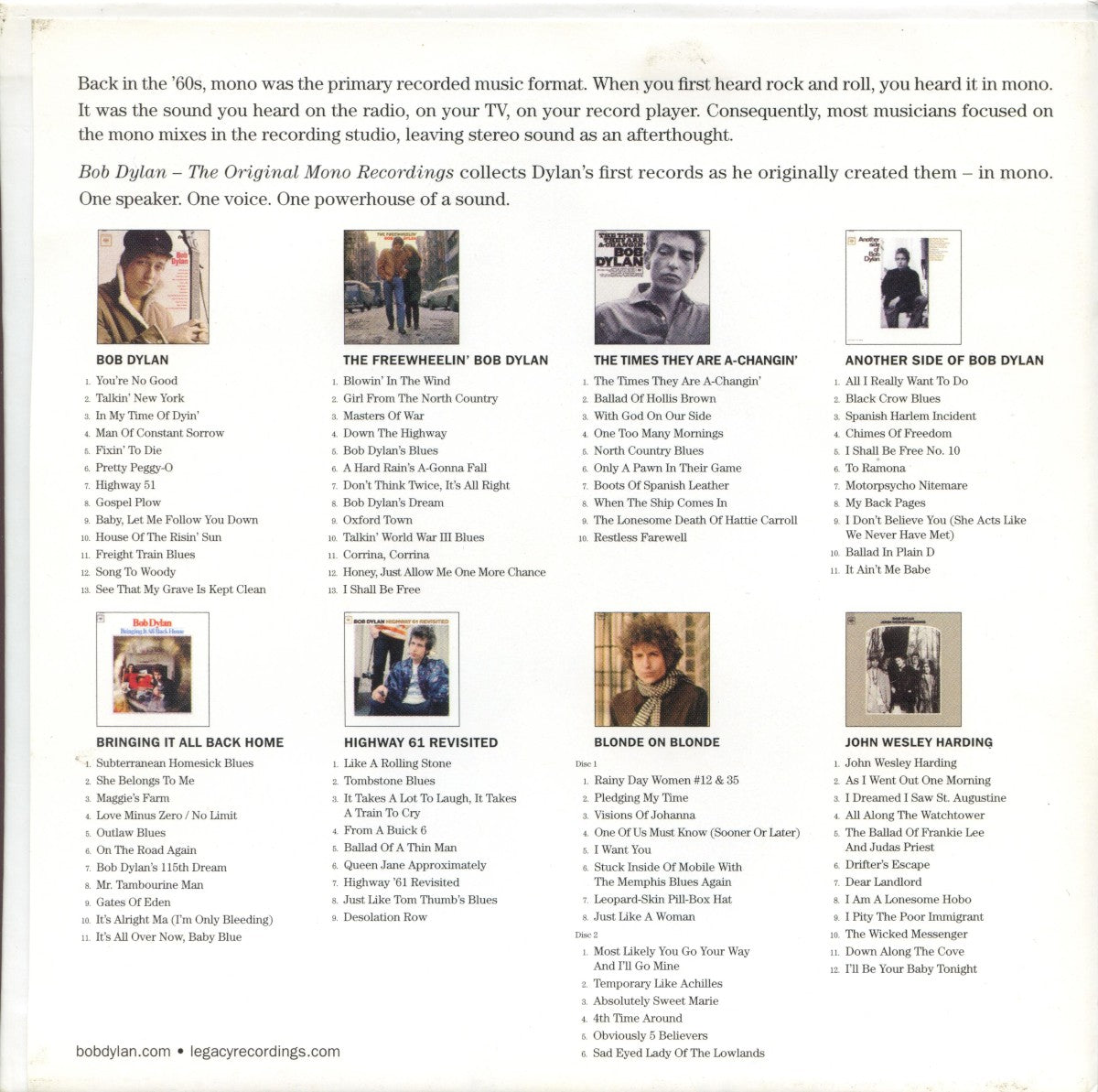 Bob Dylan – Original Mono Recordings (8-CD) - Detail