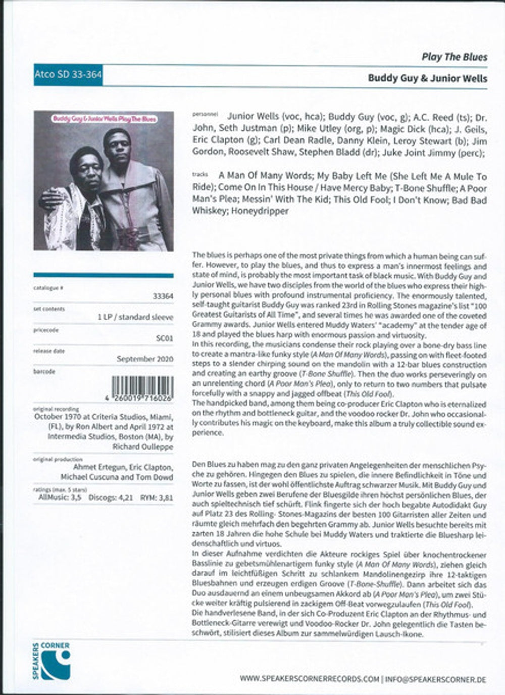 Buddy Guy & Junior Wells – Play The Blues (LP Vinyl)