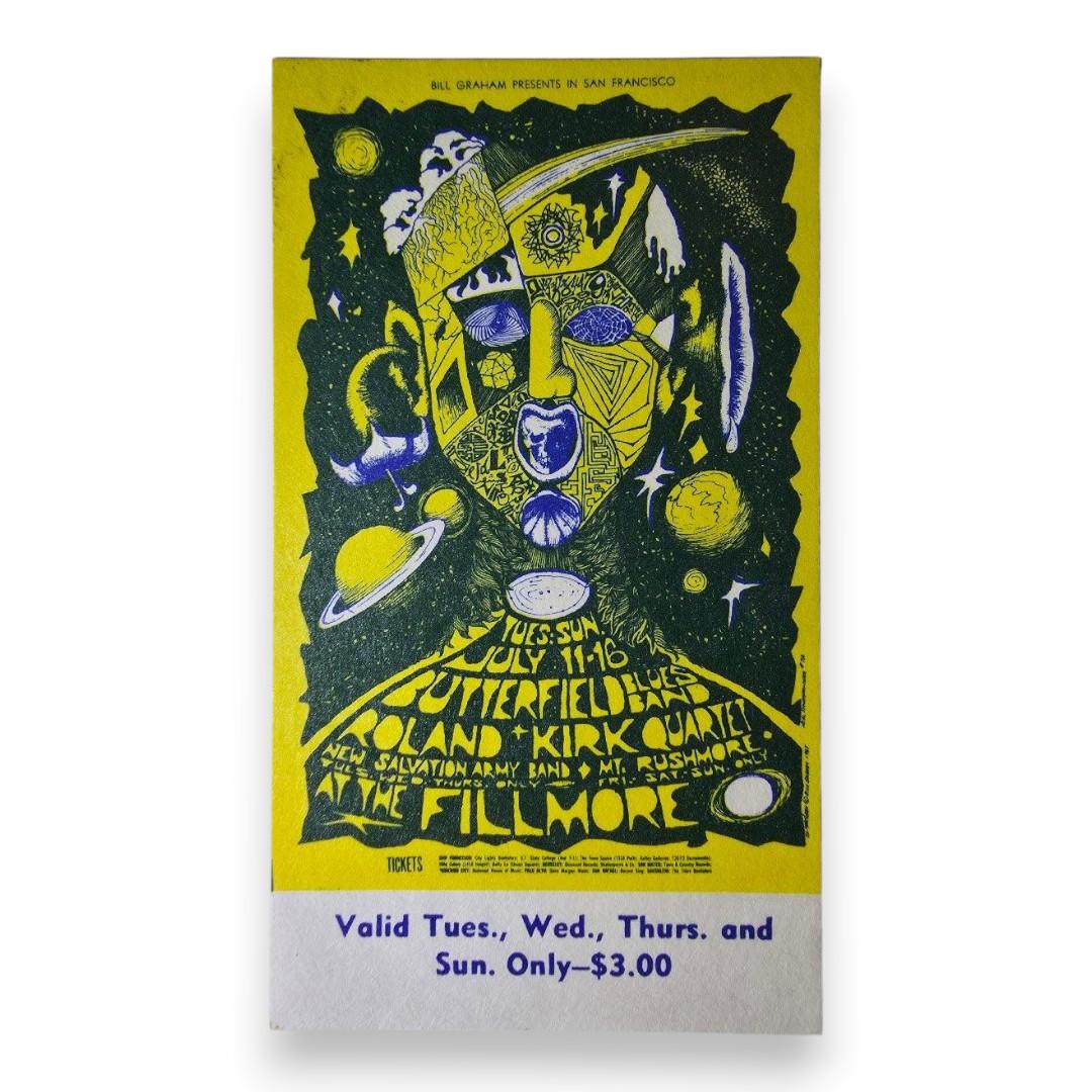 Butterfield Blues Band, Rahsaan Roland Kirk Quartet, The New Salvation Army - July 11-13 & 16, 1967 - The Fillmore | Vintage Concert Ticket