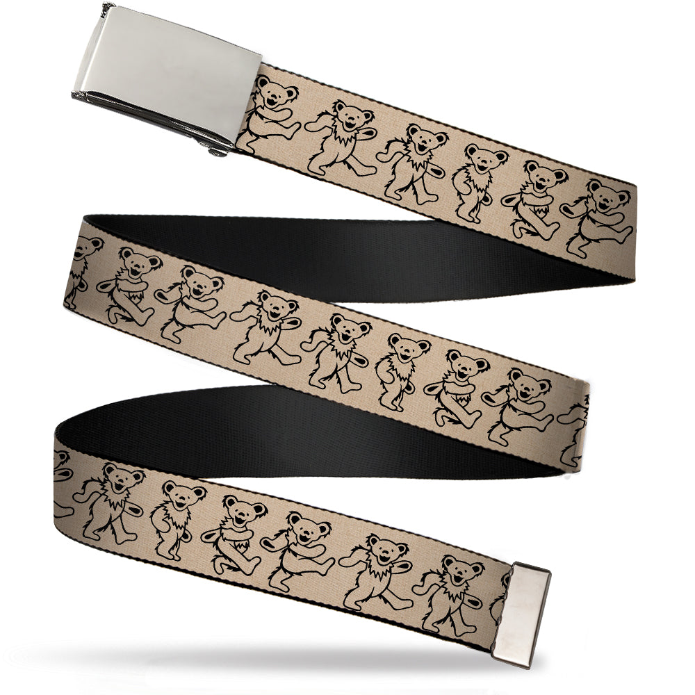 Chrome Buckle Web Belt - Dancing Bears Hemp/Black Webbing