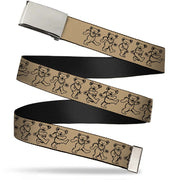Chrome Buckle Web Belt - Dancing Bears Tan/Black Webbing