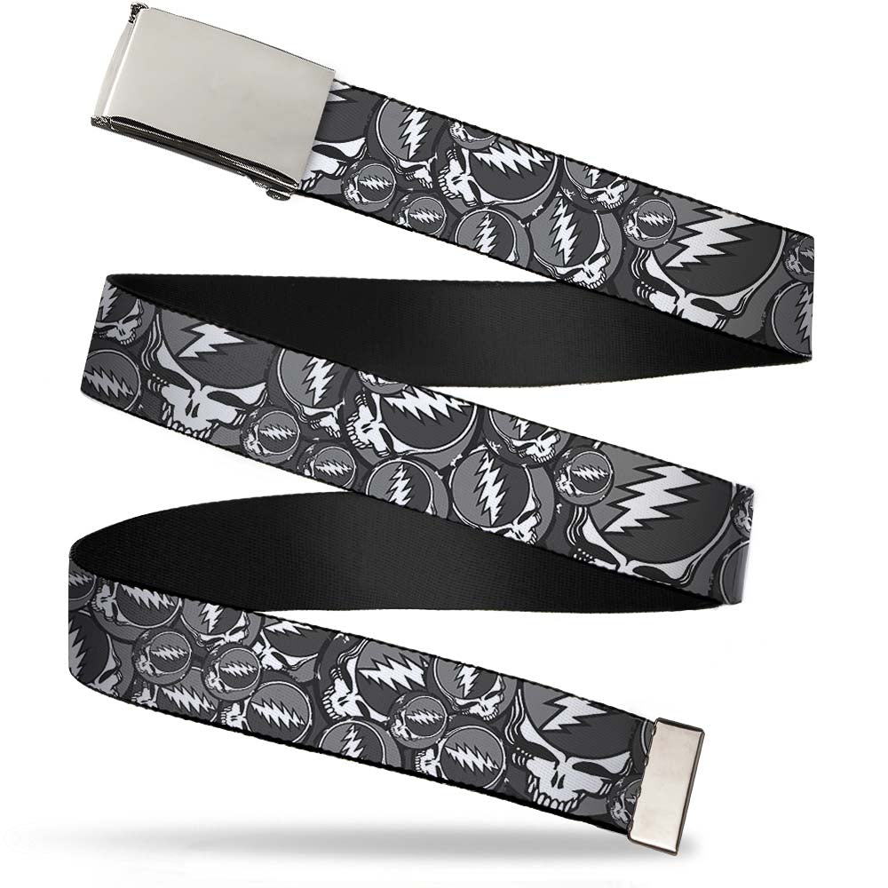 Chrome Buckle Web Belt - Steal Your Face Stacked Gray Webbing
