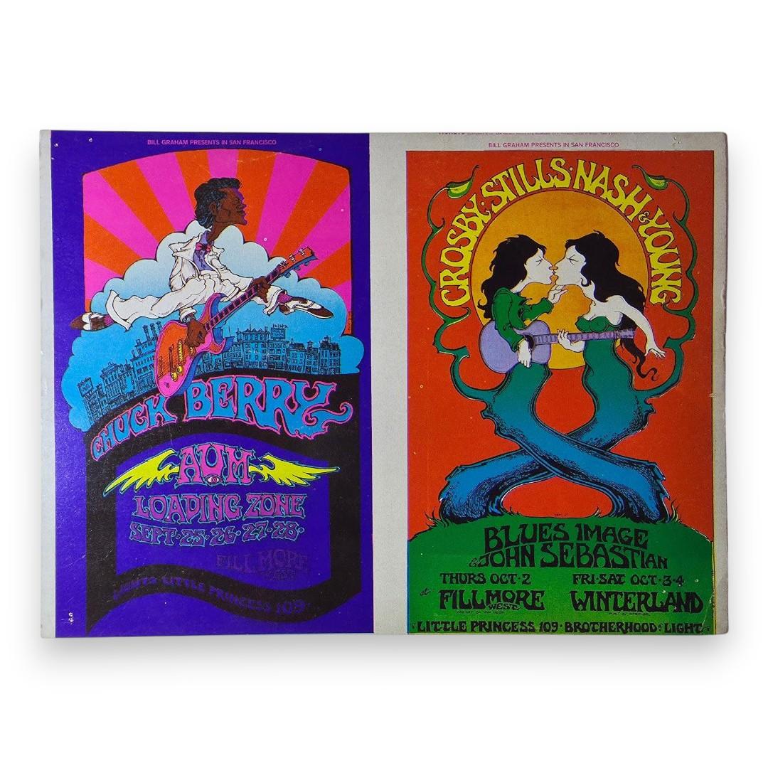 Chuck Berry, Aum, The Loading Zone, Crosby, Stills, Nash & Young, Blues Image, John Sebastian – The Fillmore West, Winterland, San Francisco (Sep 25–28, Oct 2–4, 1969) by Greg Irons (Uncut Postcard)