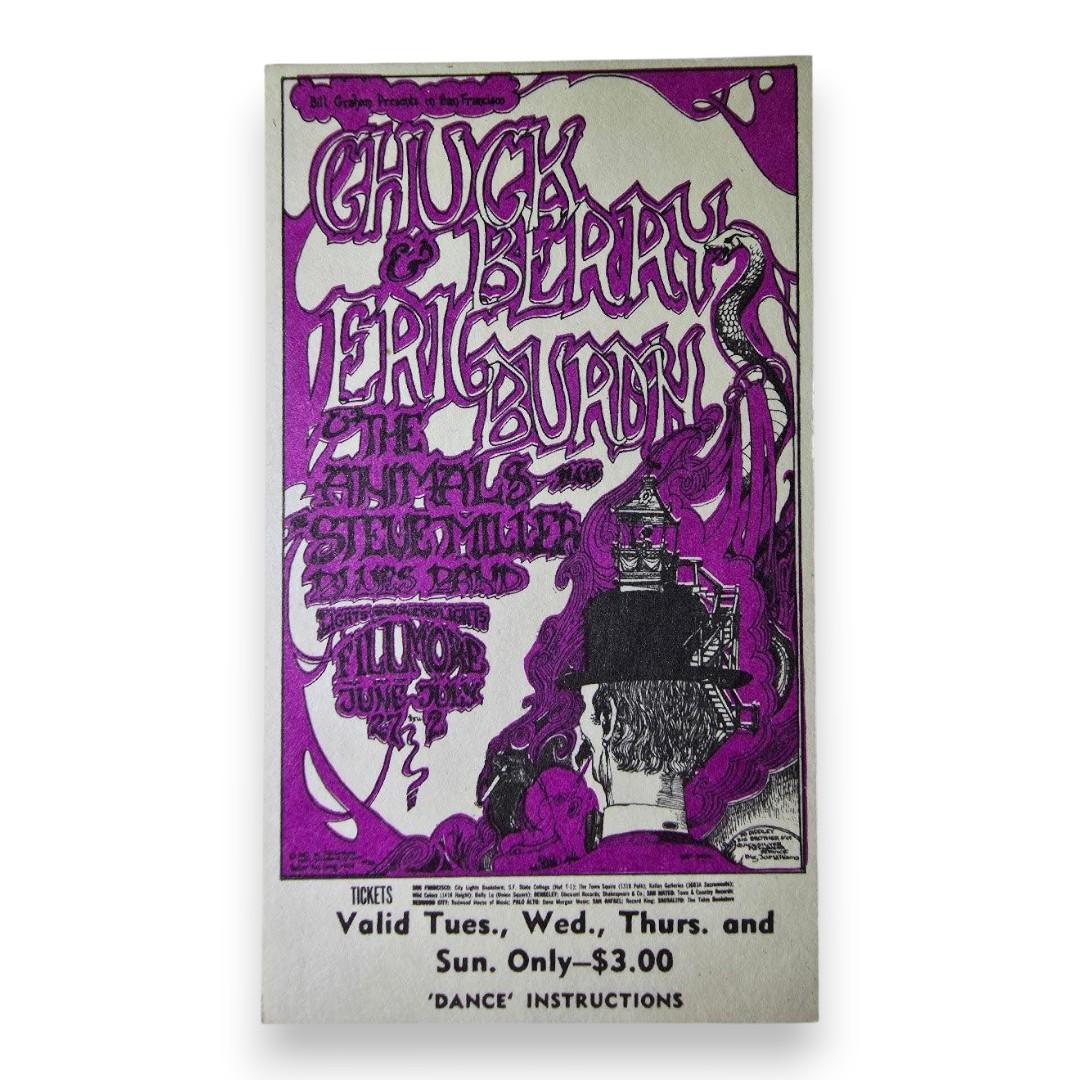 Chuck Berry, Eric Burdon & The Animals, Steve Miller Blues Band - 3-Night Run - June 27-July 2, 1967 - The Fillmore | Vintage Ticket Bundle