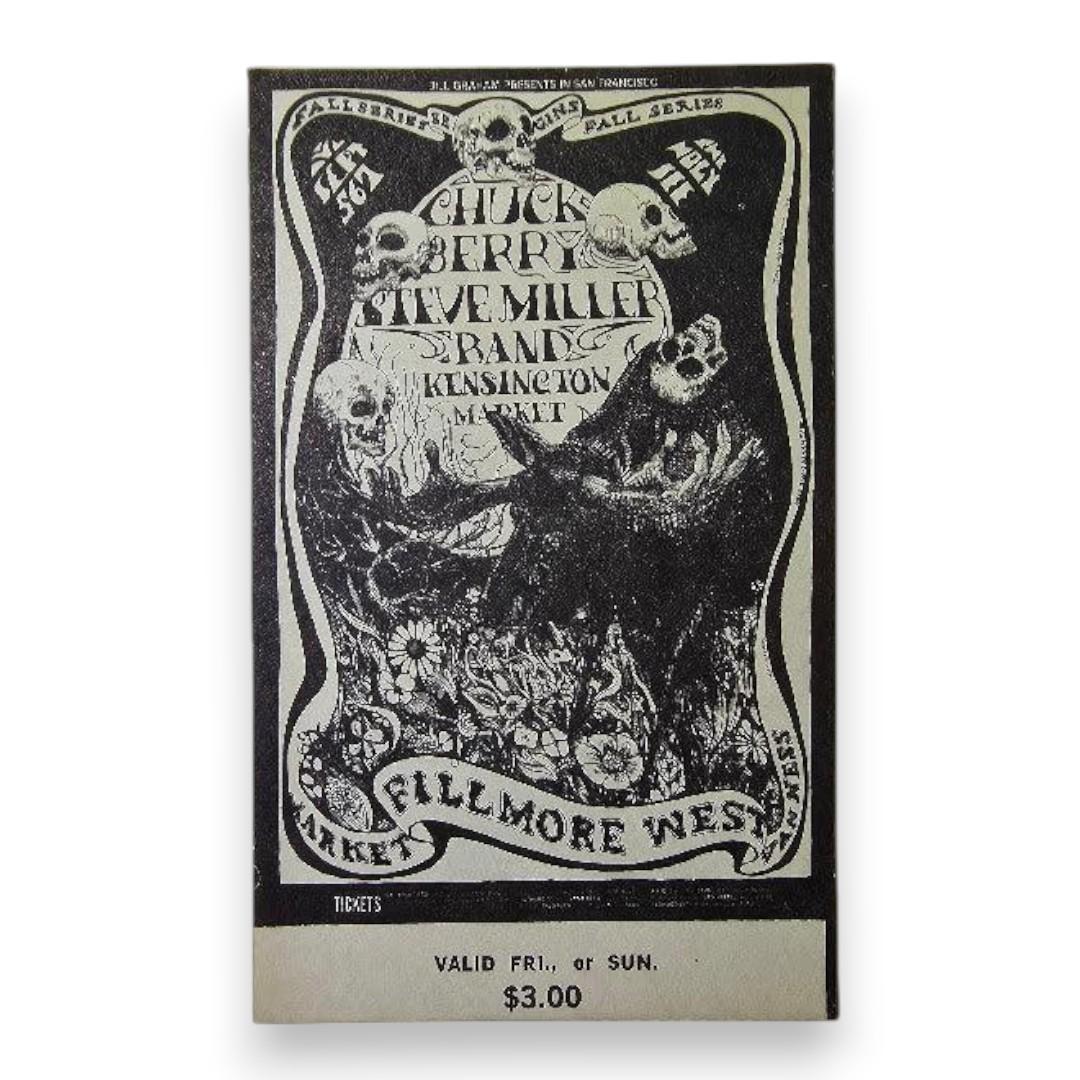 Chuck Berry, Steve Miller Band, Kensington Market - September 5 & 7, 1968 - The Fillmore | Vintage Concert Ticket