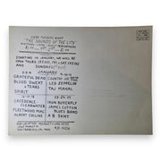 Country Joe & The Fish, Led Zeppelin, Taj Mahal, Grateful Dead, Blood, Sweat & Tears, Spirit – The Fillmore West, San Francisco (Jan 2–4, 9–11, 1969) by Randy Tuten, D. Bread & Peter Pynchon (Uncut Postcard)
