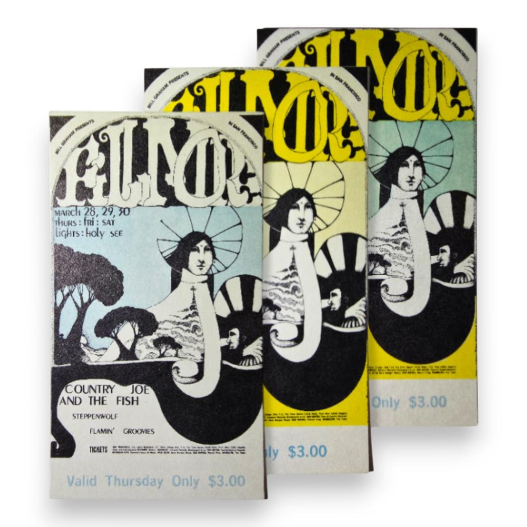 Country Joe & The Fish, Steppenwolf, The Flamin' Groovies - 3-Night Run - March 28-30, 1968 - The Fillmore | Vintage Ticket Bundle