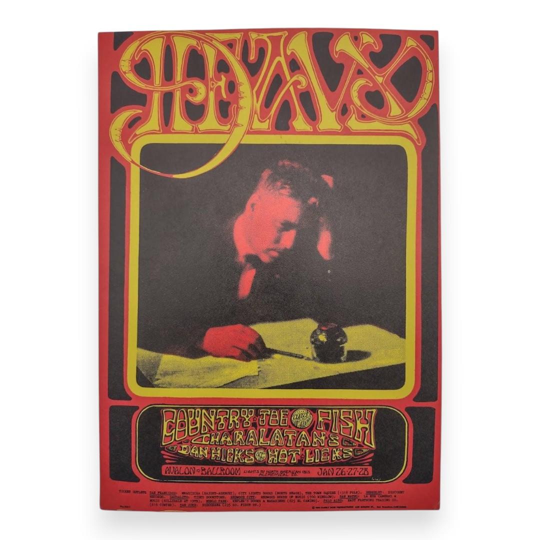 Country Joe & The Fish, The Charlatans – The Avalon Ballroom, San Francisco (Jan 26–28, 1968) by Stanley Mouse & Alton Kelley (Postcard)