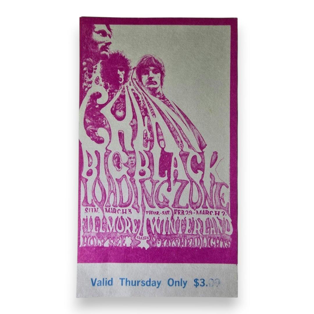Cream, Big Black, The Loading Zone - February 29, 1968 - Winterland | Vintage Concert Ticket
