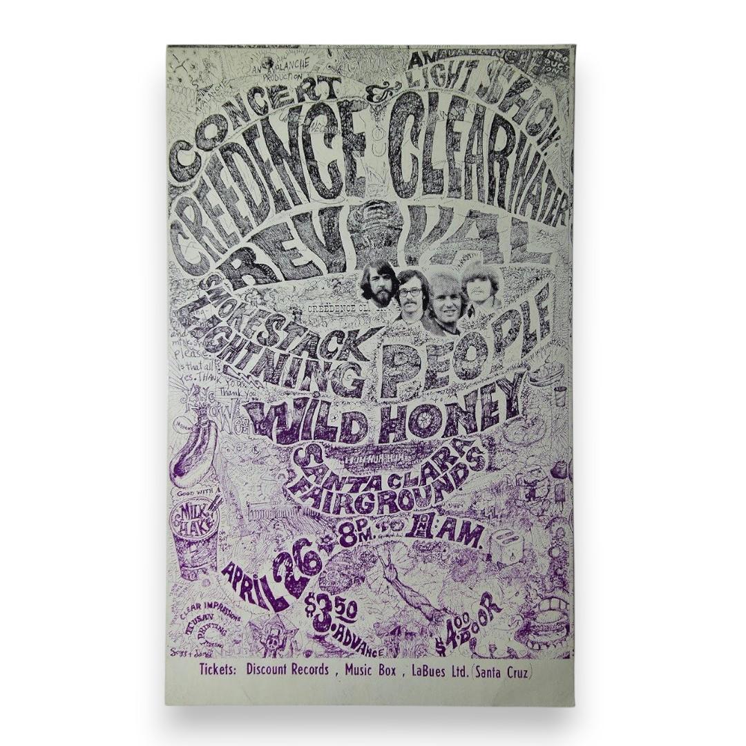 Creedence Clearwater Revival, Smokestack Lightning, People, Wild Honey, Santa Clara Fairgrounds | April 26, 1969 | Vintage Handbill - Front