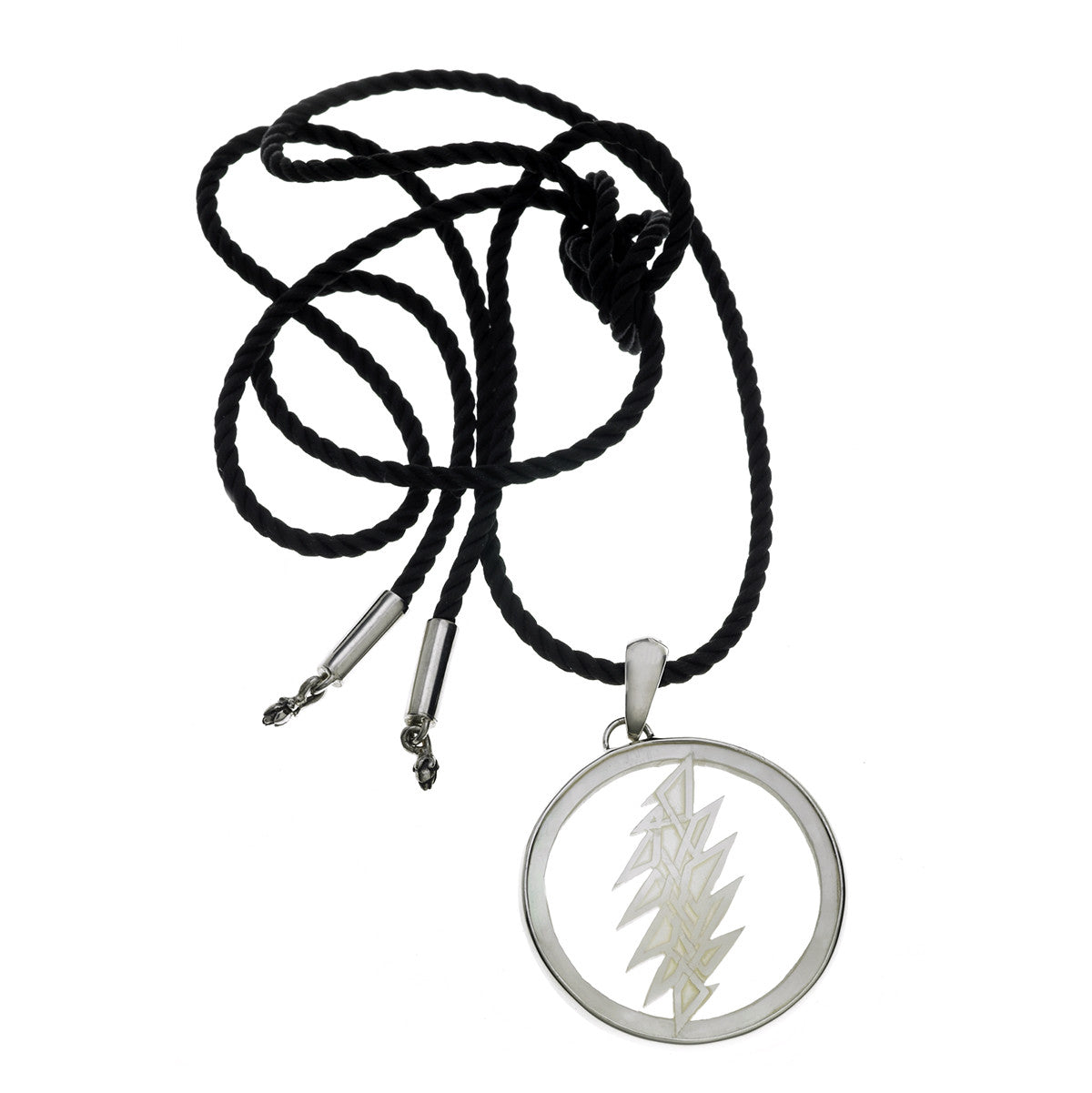 13-Point Lightning Bolt Sterling Silver Mother Of Pearl Cord Necklace