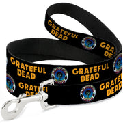Grateful Dead Dog Leash | Black/Yellow Text and Skull & Roses Round Logo - Front