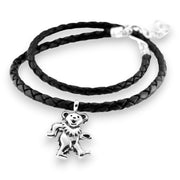 Grateful Dead Dancing Bear Sterling Silver Charm Woven Leather Necklace