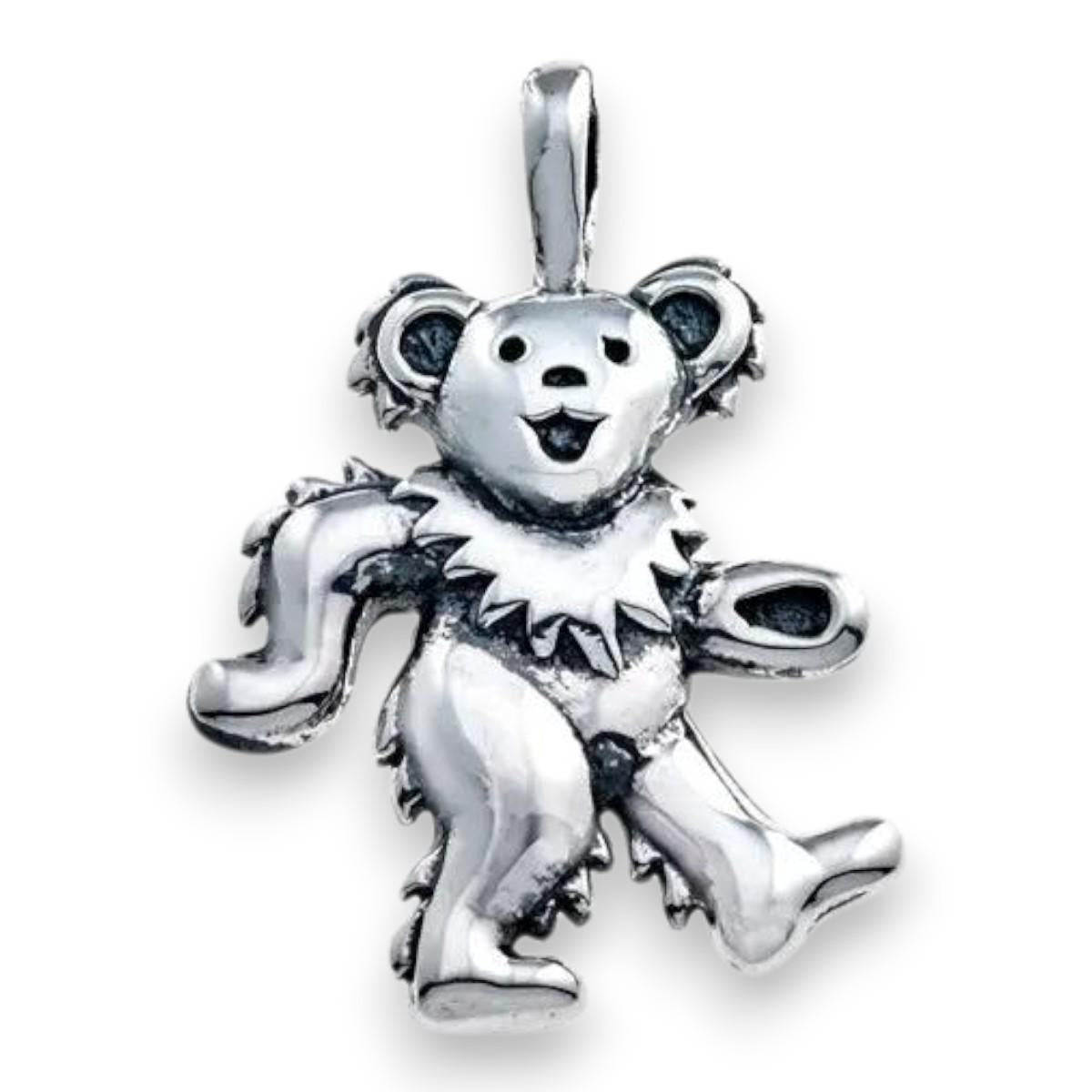Grateful Dead Dancing Bear Sterling Silver Charm - Front