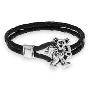 Grateful Dead Dancing Bear Sterling Silver Leather Bracelet - Back