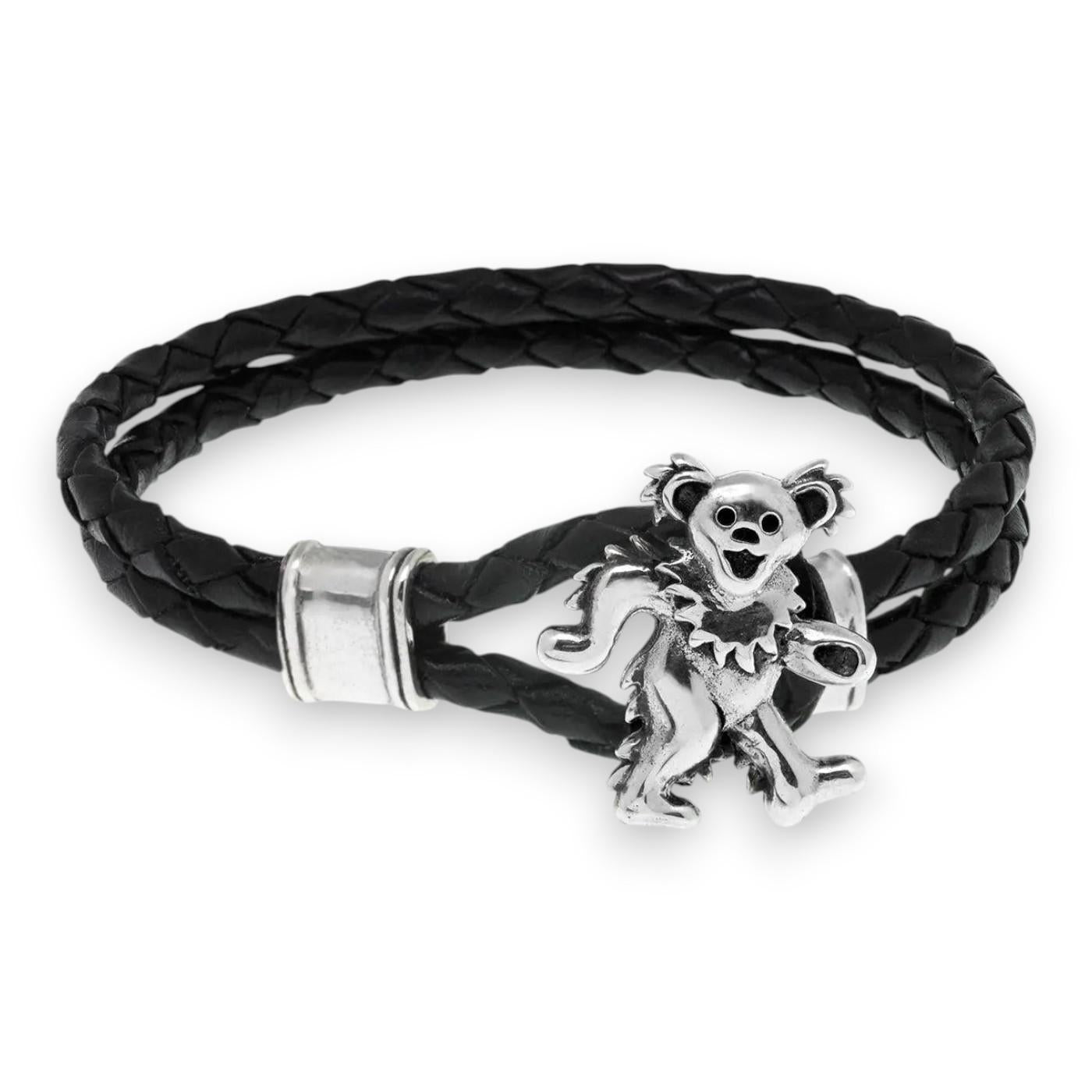 Grateful Dead Dancing Bear Sterling Silver Leather Bracelet - Back