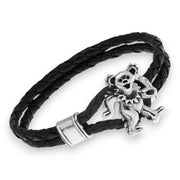 Grateful Dead Dancing Bear Sterling Silver Leather Bracelet - Front