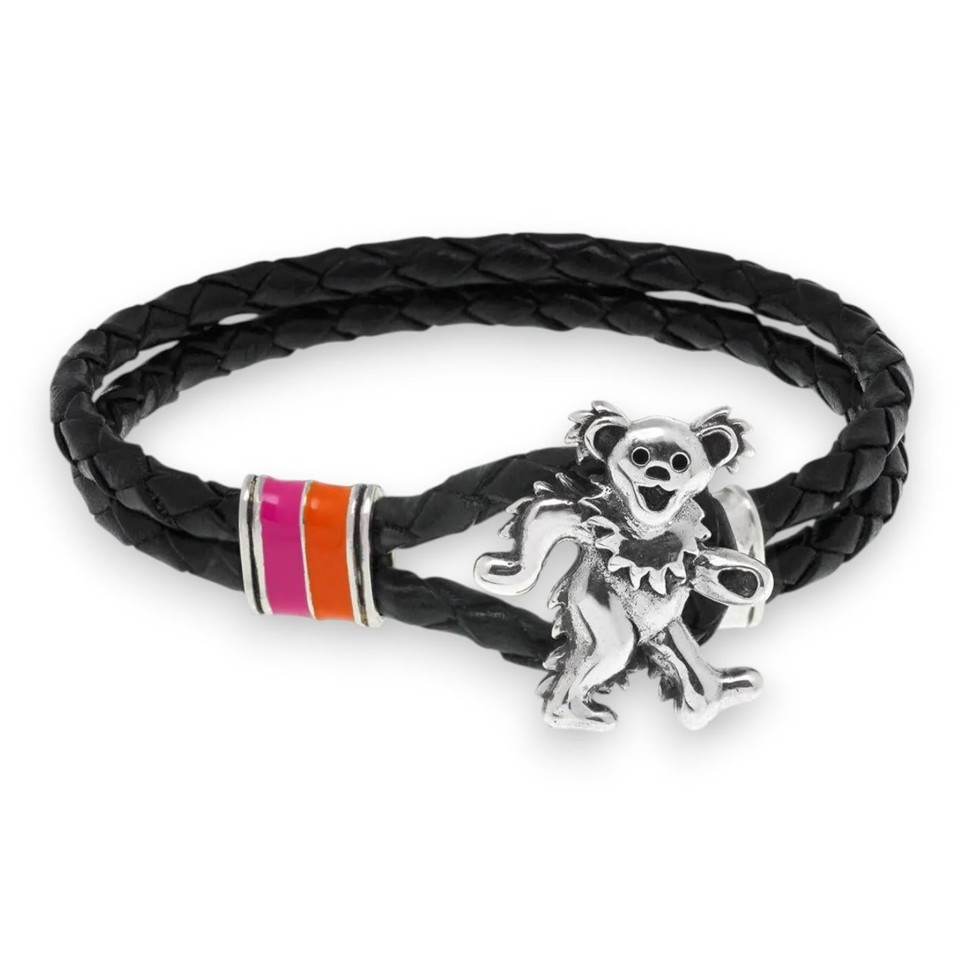 Grateful Dead Dancing Bear Sterling Silver Enamel & Leather Bracelet - Back