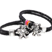 Dancing Bear Sterling Silver, Orange and Pink Enamel & Leather Bracelet