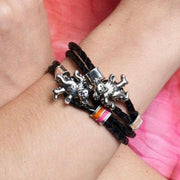 Dancing Bear Sterling Silver, Orange and Pink Enamel & Leather Bracelet