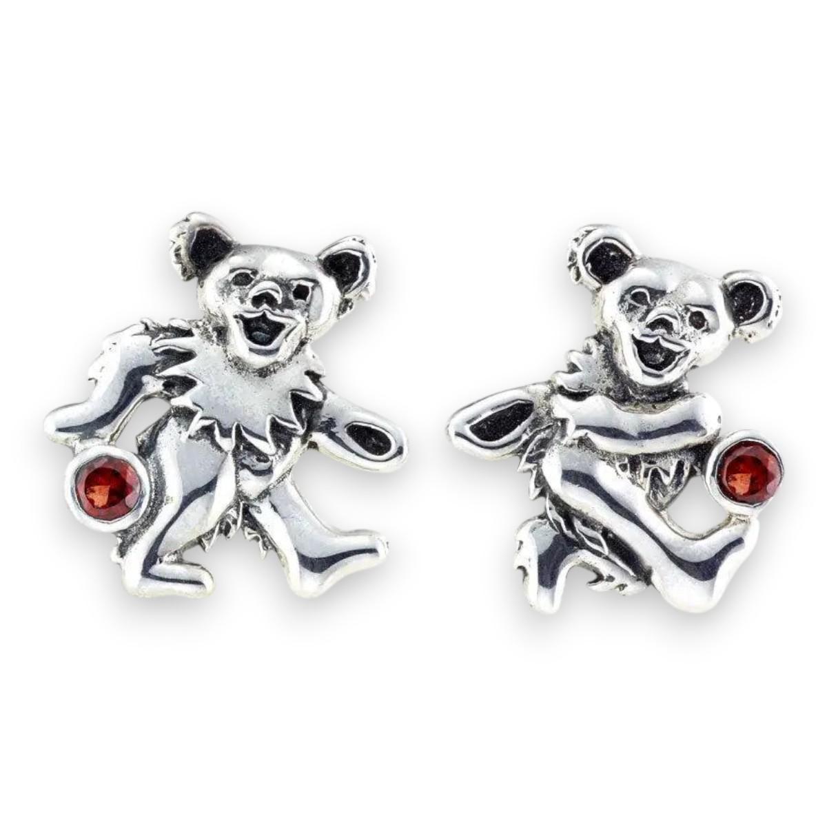 Grateful Dead Dancing Bear Sterling Silver Semi Precious Post Earrings - Back