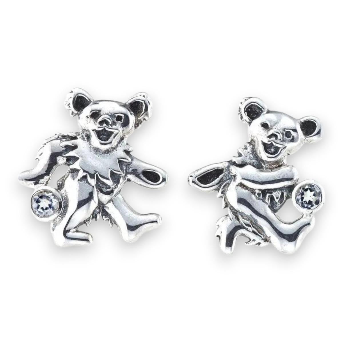 Grateful Dead Dancing Bear Sterling Silver Semi Precious Post Earrings - Detail