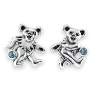 Grateful Dead Dancing Bear Sterling Silver Semi Precious Post Earrings - Close-Up