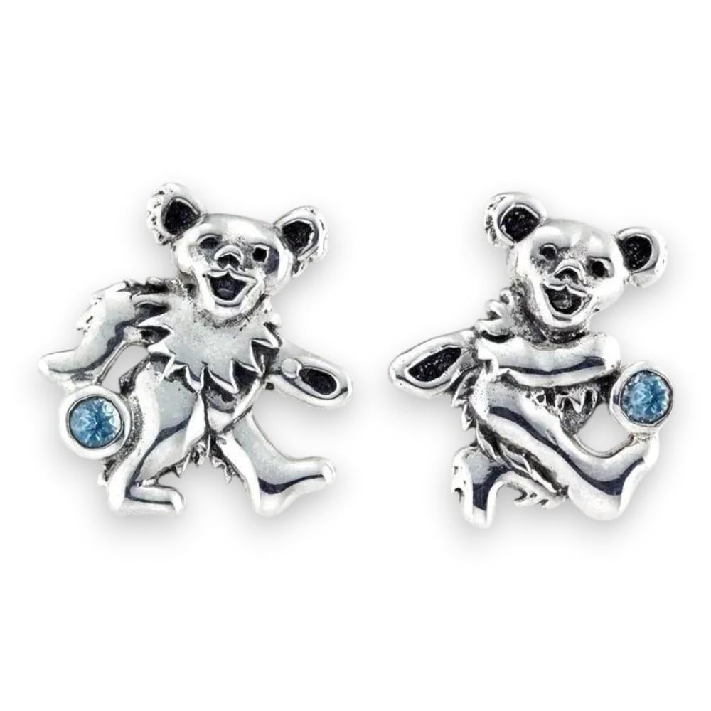 Grateful Dead Dancing Bear Sterling Silver Semi Precious Post Earrings - Side View