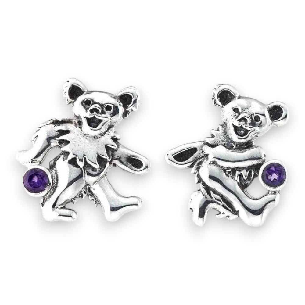 Grateful Dead Dancing Bear Sterling Silver Semi Precious Post Earrings - Additional View