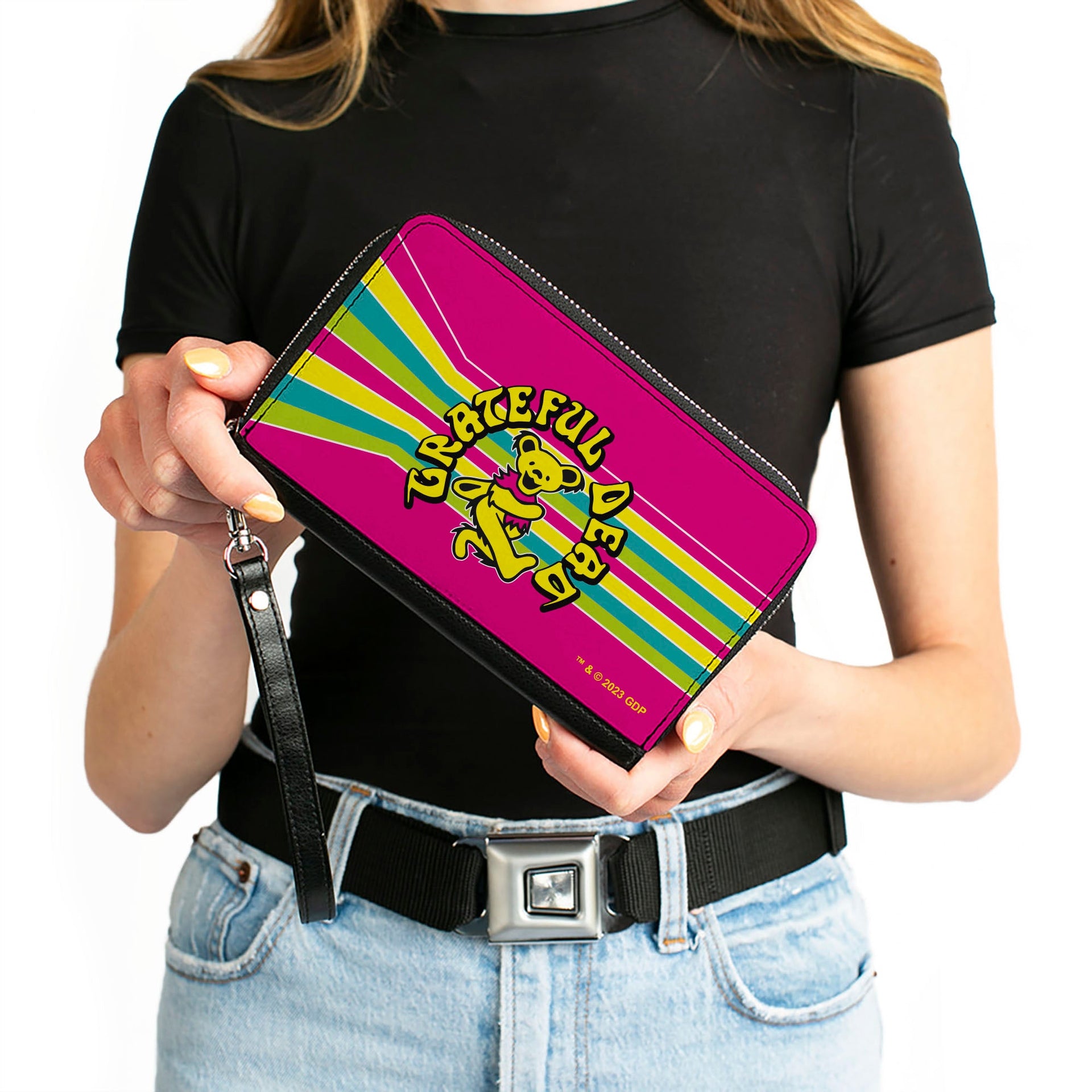Dancing Bear Zipper Wallet | Pink Stripe