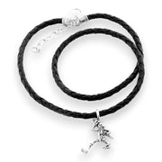 Grateful Dead Dancing Skeletons Sterling Silver Charm Woven Leather Necklace - Back