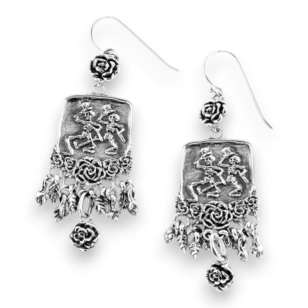 Grateful Dead Dancing Skeletons Sterling Silver Drop Earring