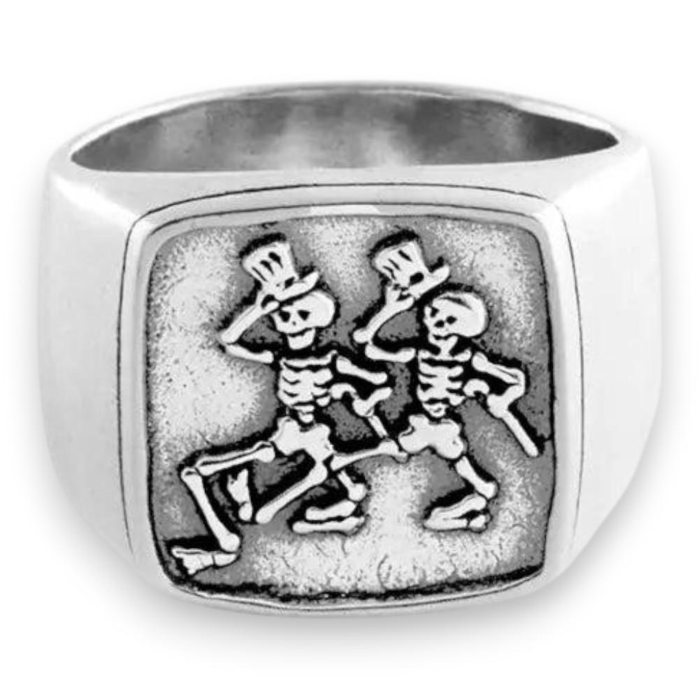 Grateful Dead Dancing Skeletons Sterling Silver Signet Ring - Back