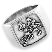 Grateful Dead Dancing Skeletons Sterling Silver Signet Ring - Front