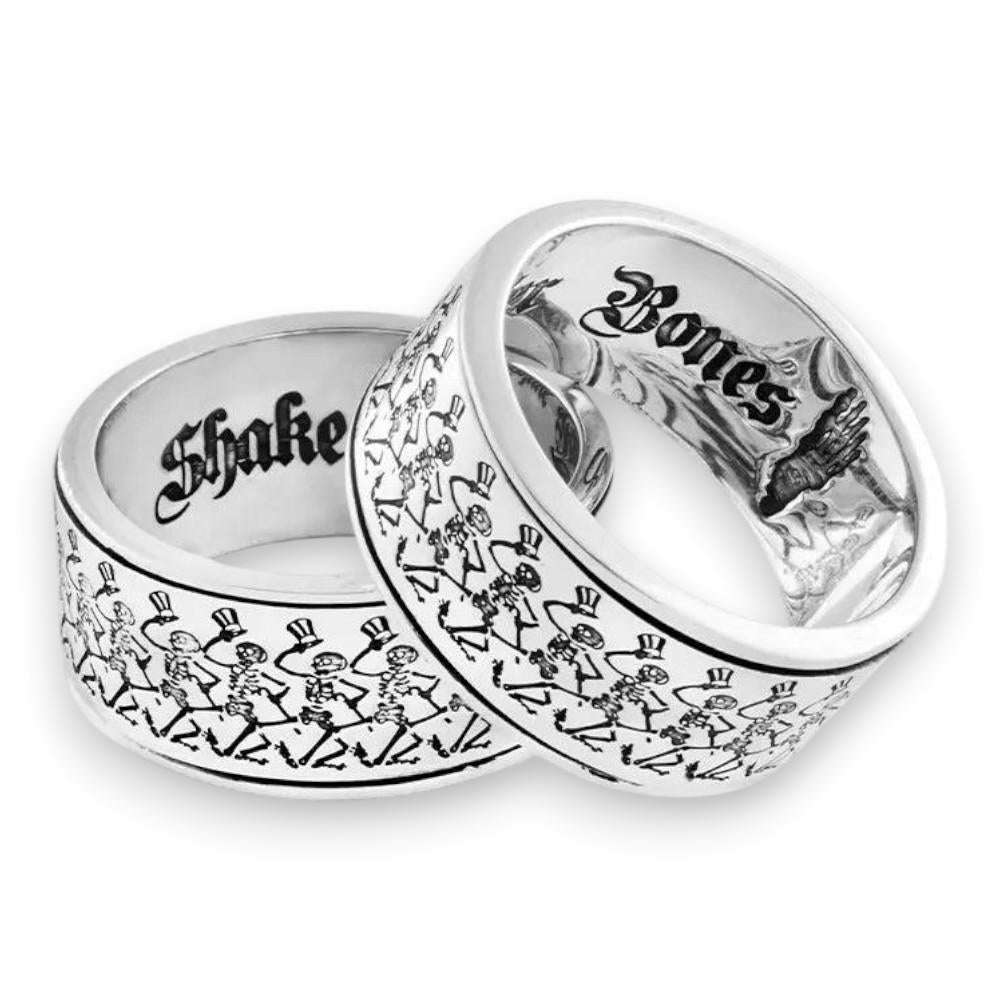 Grateful Dead Dancing Skeletons Sterling Silver Spinner Ring - Detail