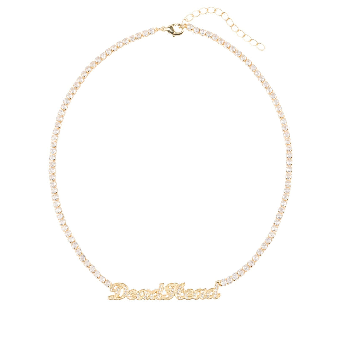 Dead Head Rhinestone Nameplate Necklace