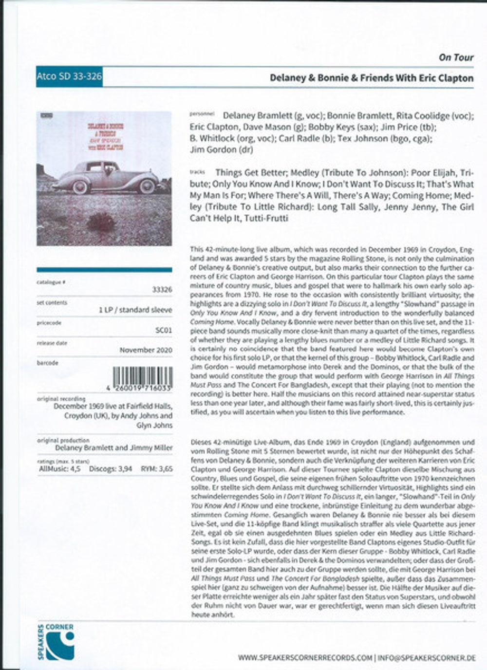 Delaney & Bonnie & Friends – On Tour (LP Vinyl)