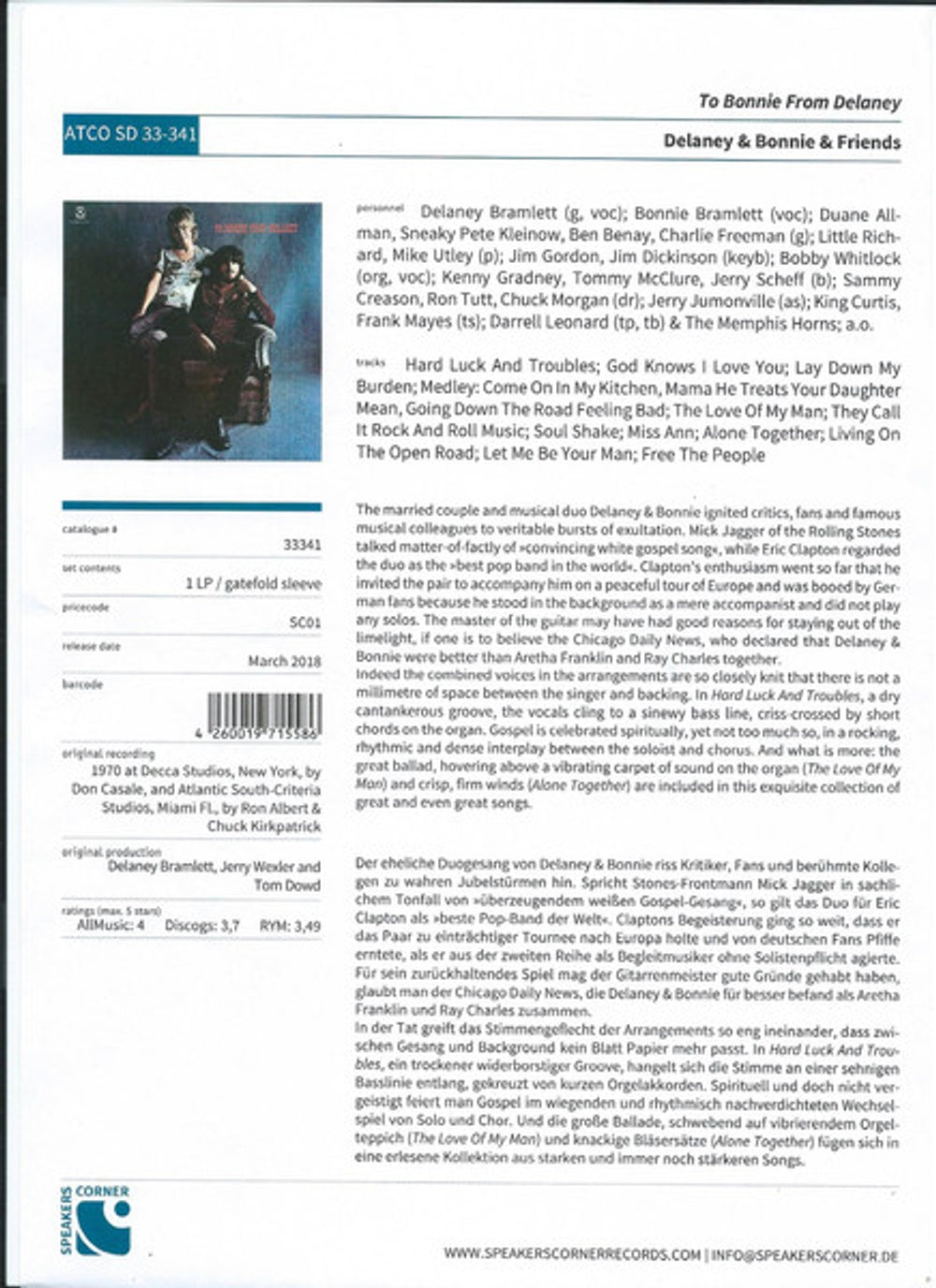 Delaney & Bonnie & Friends – To Bonnie From Delaney (LP Vinyl)