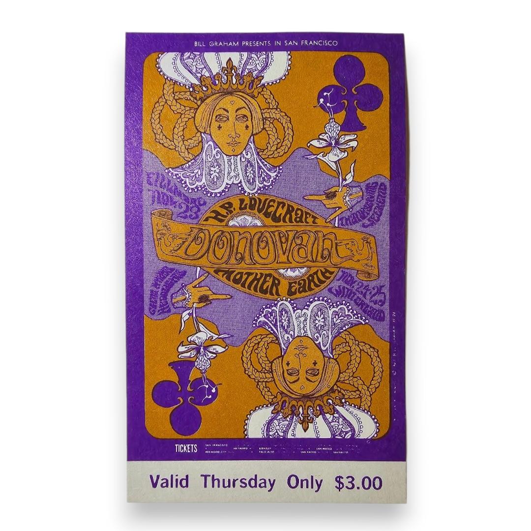 Donovan, H.P. Lovecraft, Mother Earth - November 23, 1967 - The Fillmore | Vintage Concert Ticket