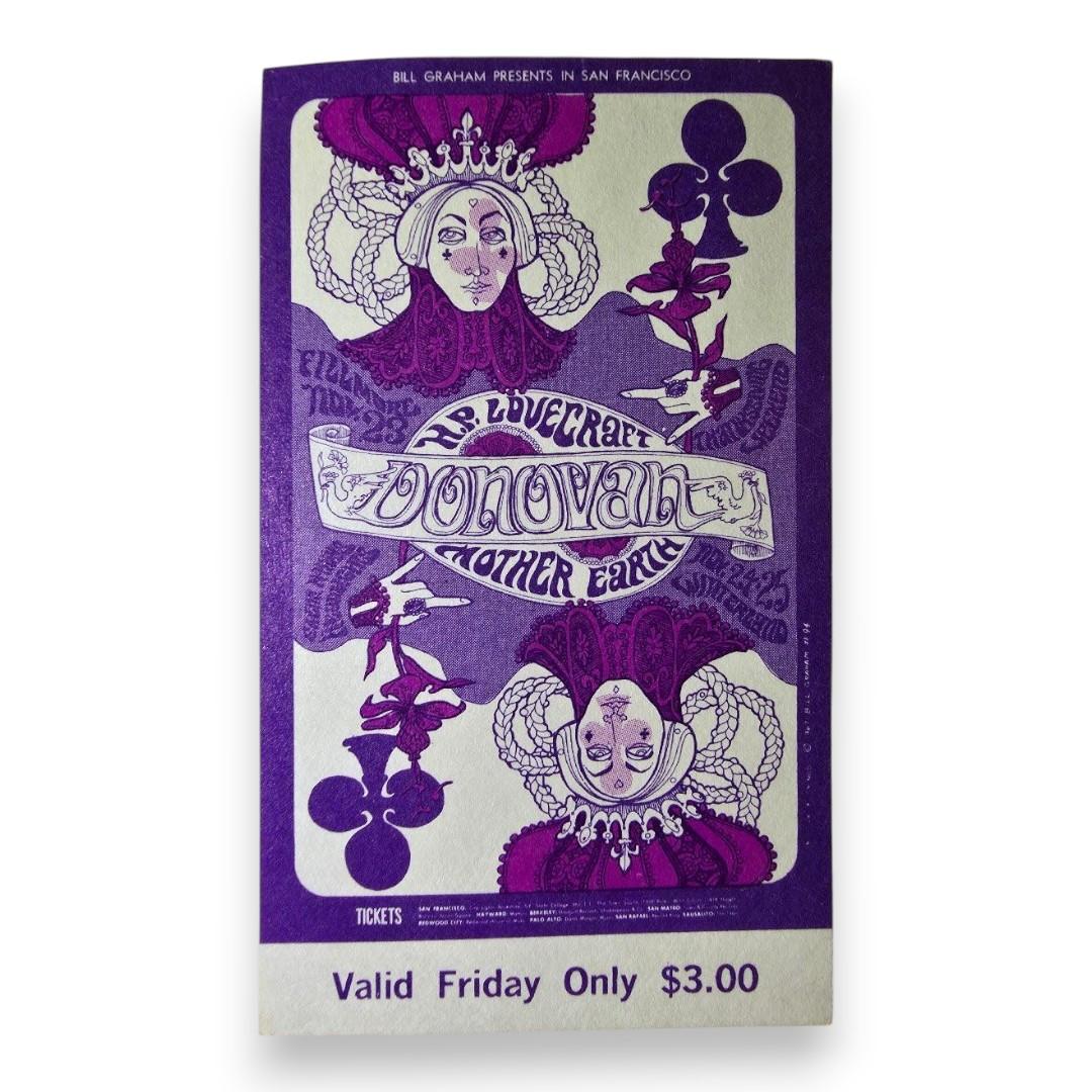 Donovan, H.P. Lovecraft, Mother Earth - November 24, 1967 - The Fillmore | Vintage Concert Ticket