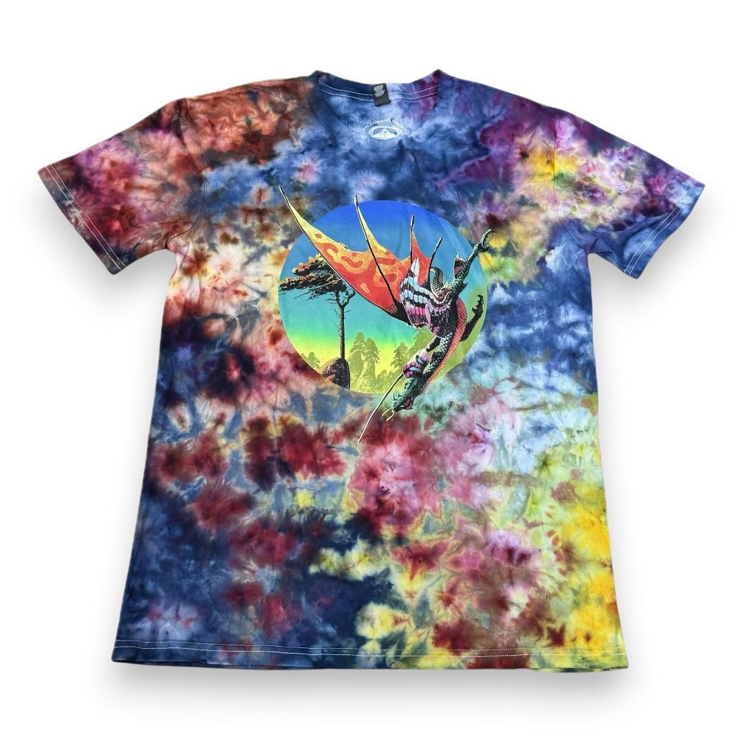 Dragon At Dawn Tie Dye T-Shirt by Roger Dean - Front