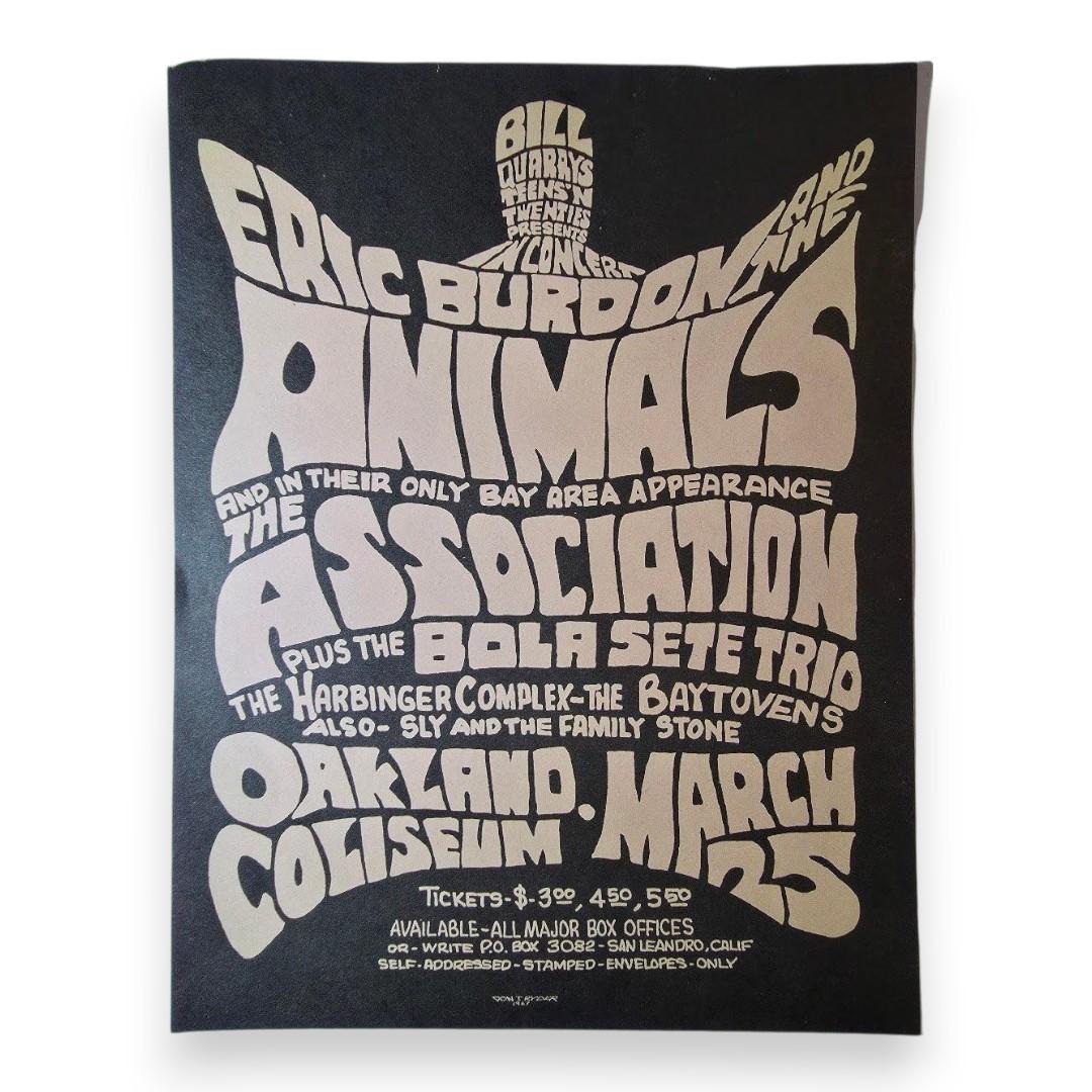 Eric Burdon & The Animals, The Association, Bola Seta Trio, Oakland Coliseum by Don T. Ryder | March 25, 1967 | Vintage Handbill - Front