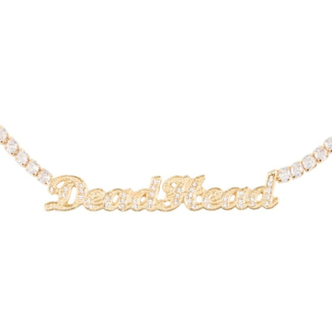 Dead Head Rhinestone Nameplate Necklace