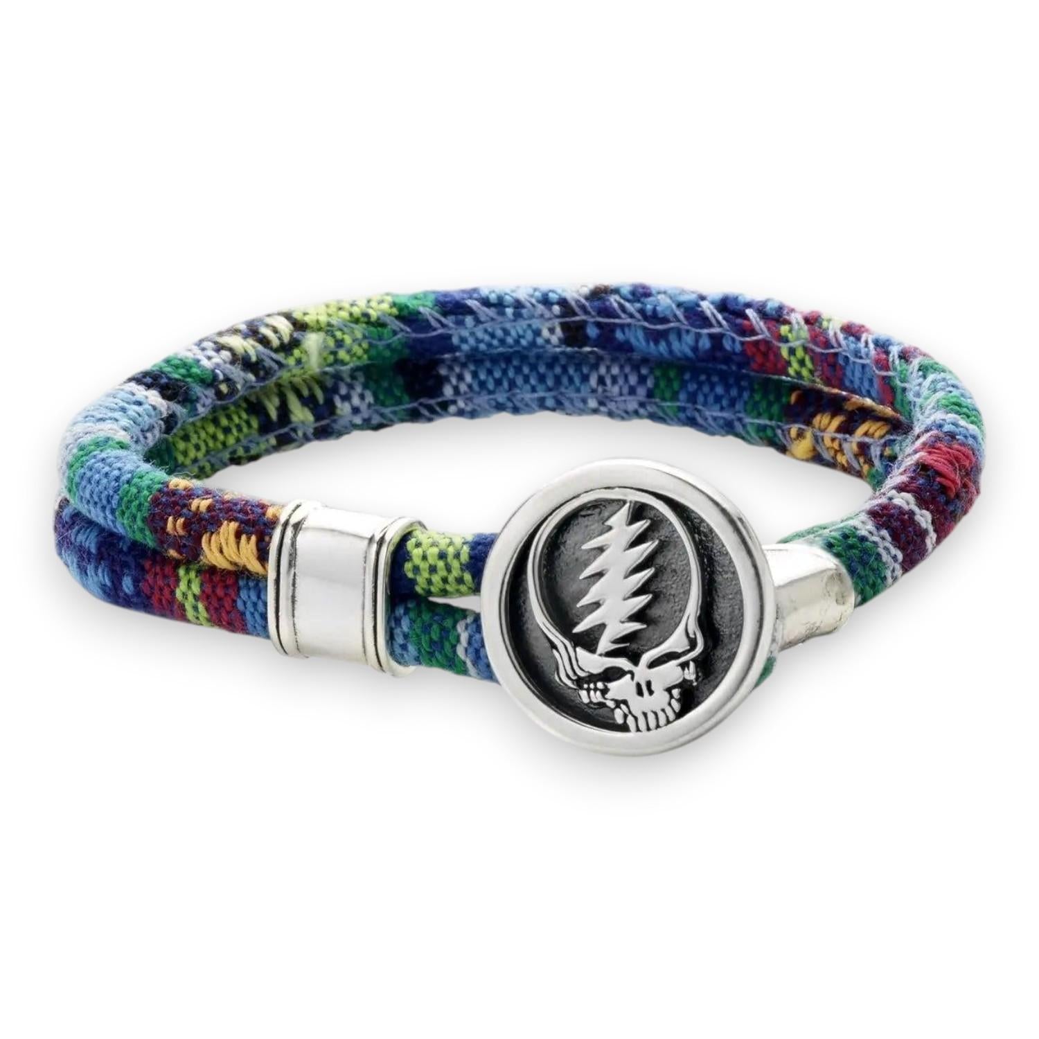 Grateful Dead Steal Your Face Sterling Silver Cloth Rope Bracelet - Back