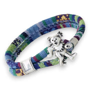 Grateful Dead Dancing Bear Sterling Silver Cloth Rope Bracelet - Front