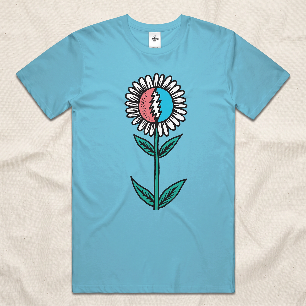 Grateful Dead Lightning Bolt Flower Tee - Lagoon Blue