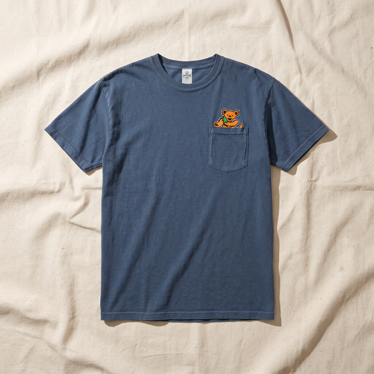 Grateful Dead Orange Dancing Bear Pocket Tee - Blue