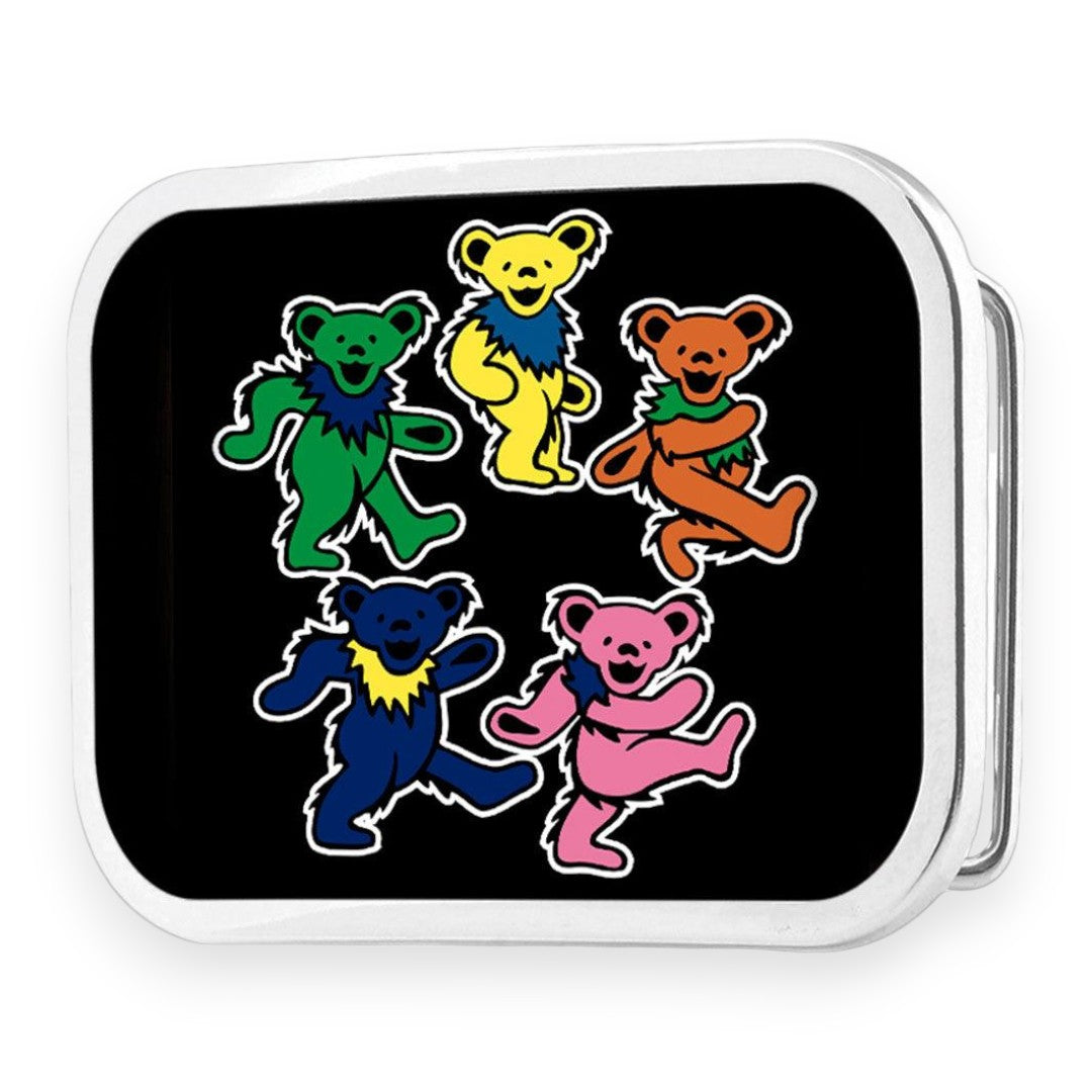 Grateful Dead Belt Buckle | Black/Rainbow Dancing Bears – Chrome