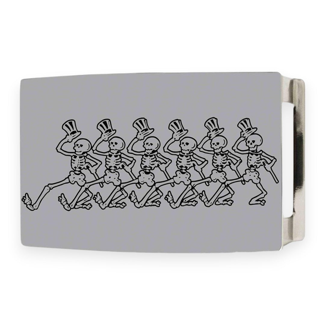 Grateful Dead Belt Buckle | Dancing Skeletons – Brushed Silver